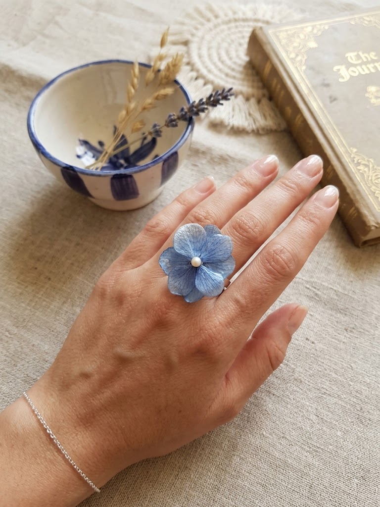 Bague hortensia & perle